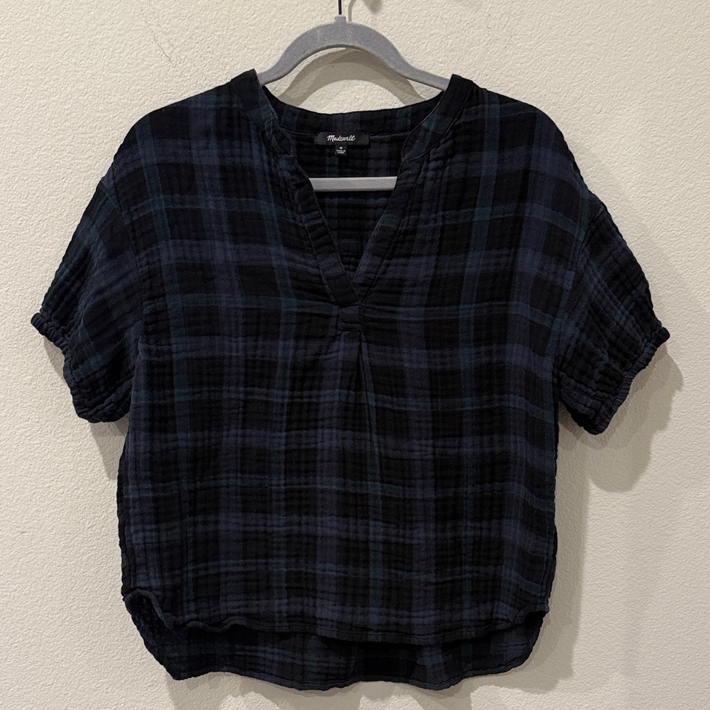 Madewell Plaid Popover V-Neck Women's Blouse Size Medium